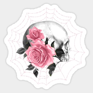 Pink Skull Rose Spider Web Gothic Design Sticker